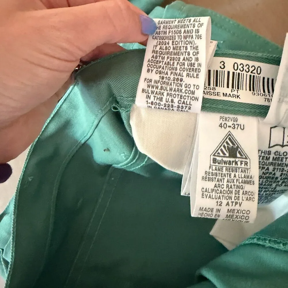 Bulwark RG03230 FR CAT 2 Pants 40x30 Green ATPV 12 NFPA 2112 NWOT Welder Molton